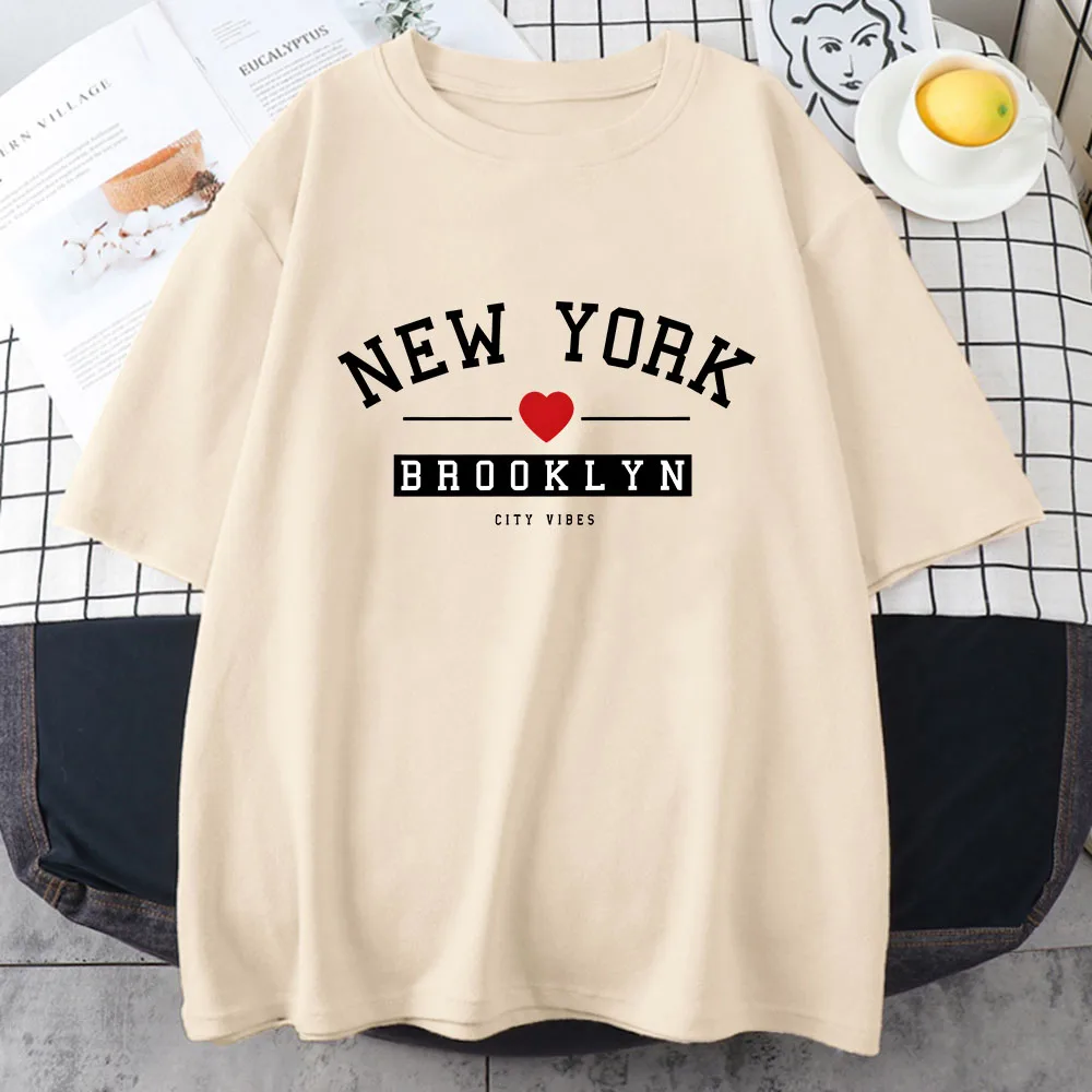 Brooklyn NEW YORK Red Heart T Shirts Women/men Streetwear Oversized Tshirts 100% Cotton High Quality T-shirts Regular Sweatshirt