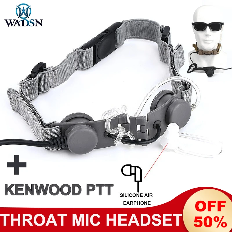 Wadsn Throat Mic Headset Air Tube Headset Neck Laryngeal Microphone Headphone +U94 PTT For Kenwood Bao Feng UV-5R UV-5X UV-82