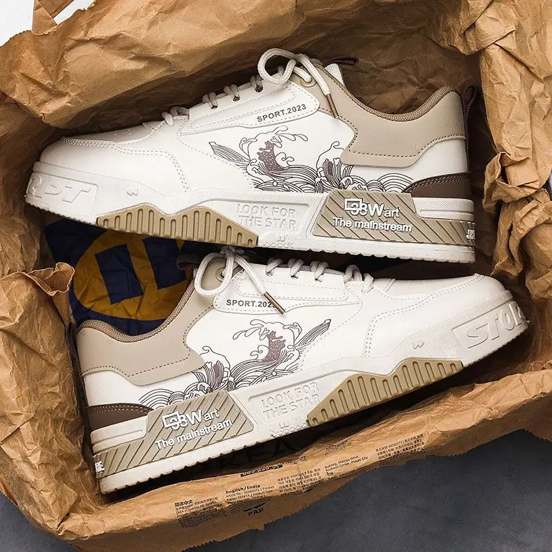 

Skateboarding Shoes Men Flat Comfortable Leather Casual Vulcanized Shoes 2025 Trendy Classic Breathable Platform Sneakers Man