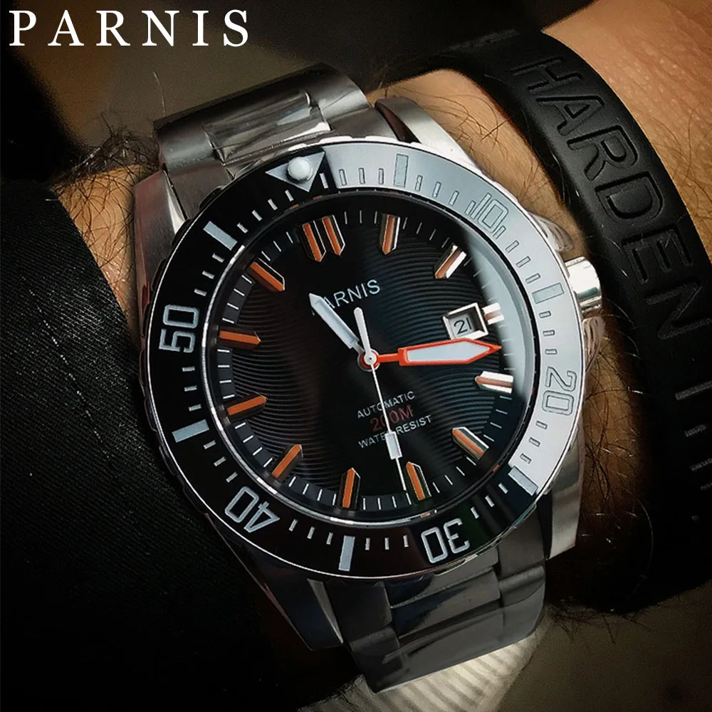 Parnis 43mm safir kristal otomatik erkekler İzle 20 ATM suya dayanıklı