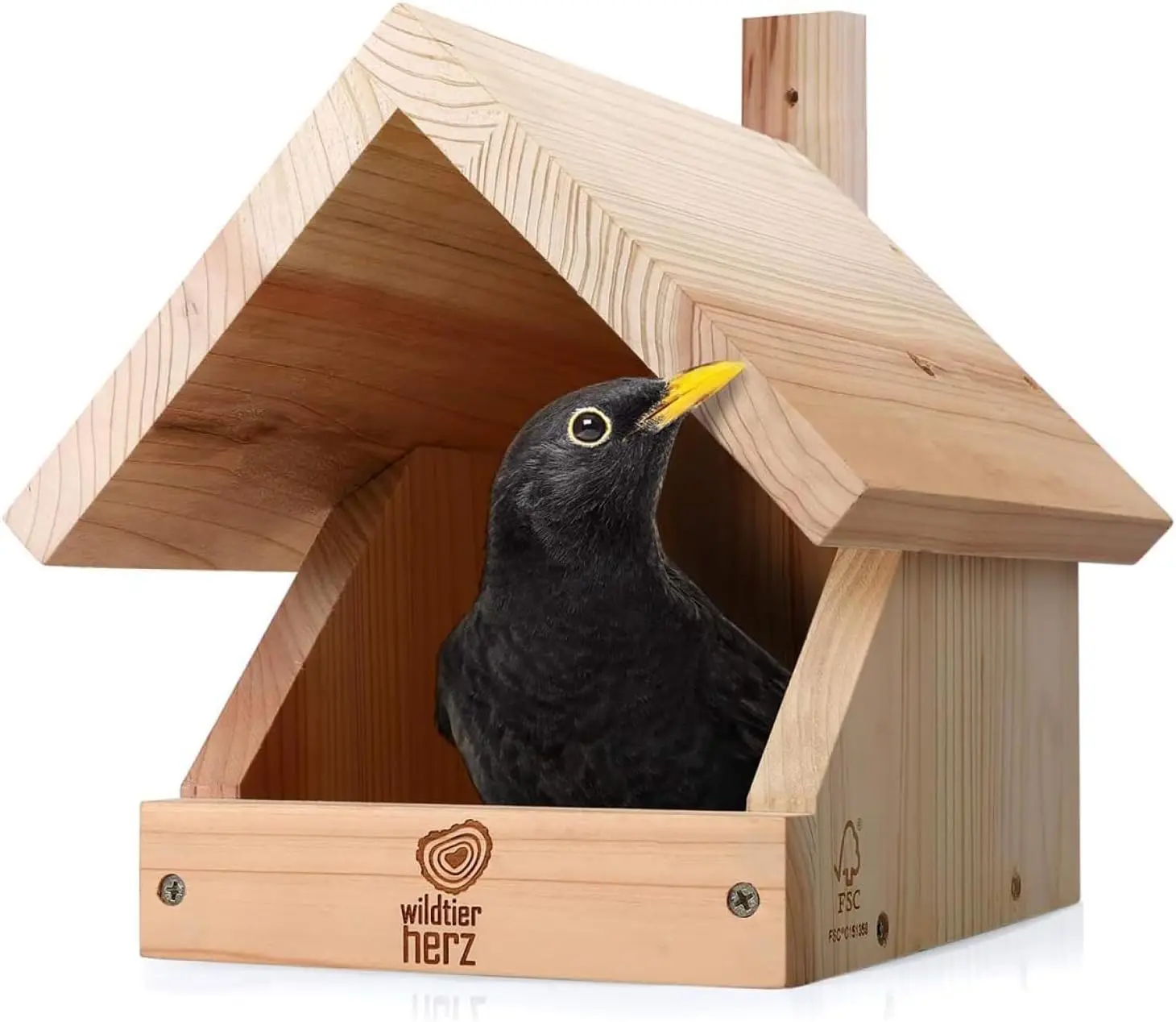 

Weatherproof Wooden Bird House for Blackbirds and Robins, Untreated FSC Wood, 25x28.5x27cm