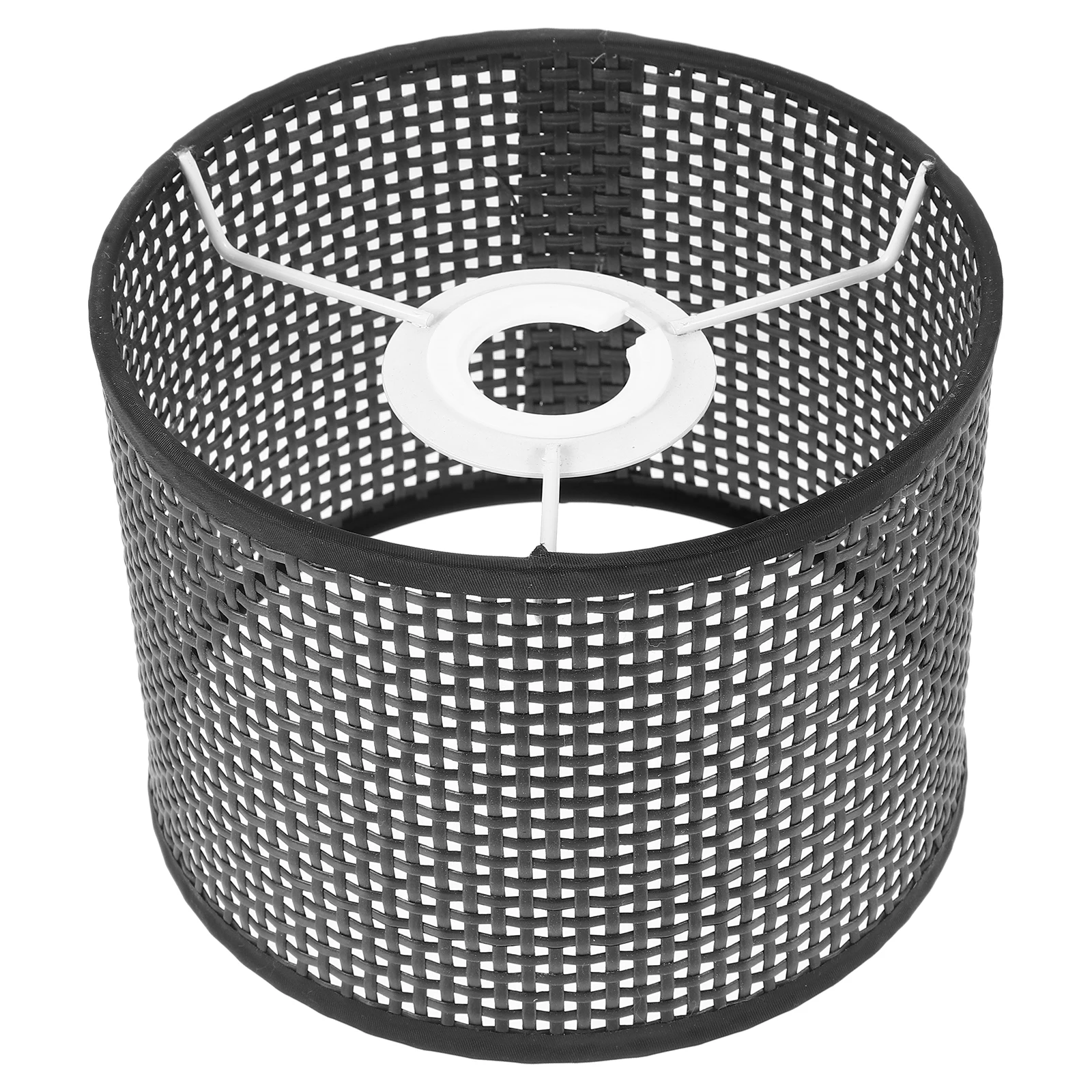 

Plastic Woven Lampshade 16cm Black Grid Design Hollow E27 Table Lamp Shades Rustic Style Drum Light Cover for Pendant
