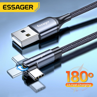 Essager 540 Degree USB Type C Cable For Xiaomi poco Samsung Charging USBC TypeC 180 Degree Mobile Phone Cable Data Wire Cord