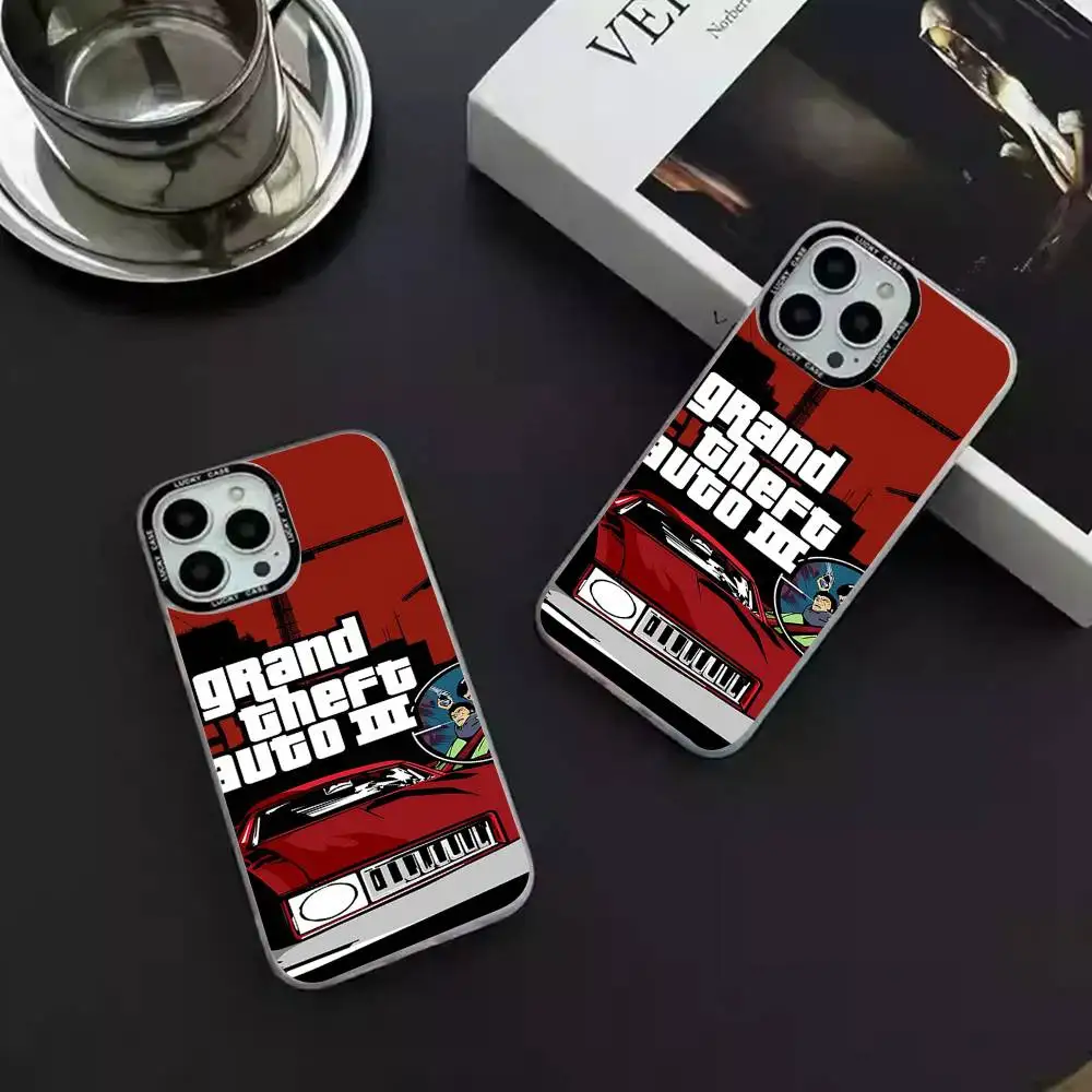 حافظة هاتف Grand Theft Auto GTA 5 ليزر IMD لون فضي شل لهاتف آيفون 17 16 15 14 13 12 11 Air Pro Max Plus