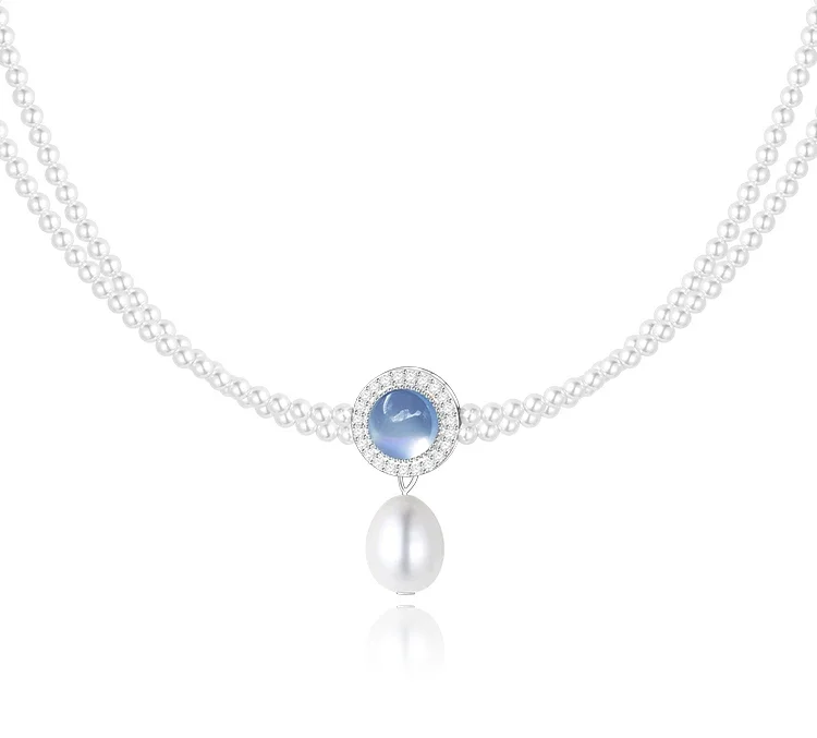 Natural Aquamarine Pearl Necklace For Women 2024 New Clavicle Double Layer Chain Pendant Jewelry Gift