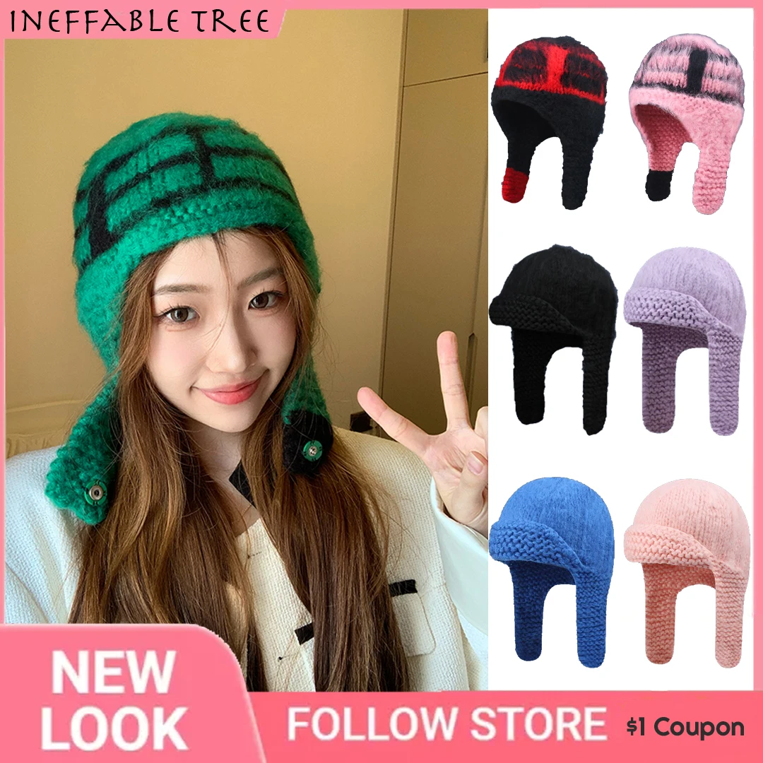 Y2K Winter Knitted Hat for Women Men Mohair Beanie Elastic Warm Hip Hop Cap Soft Baggy Bonnet Autumn Skullies Hat шапка женская