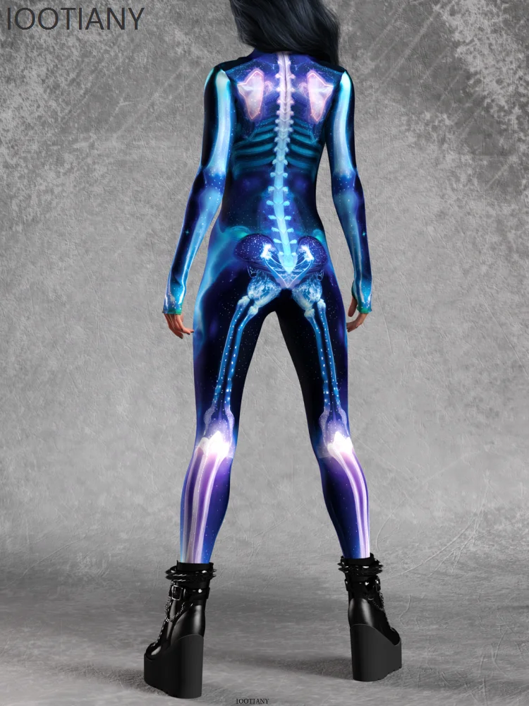 ハロウィン ホラー パーティー 女性のセクシーなマルチカラー スカル プリント ボディスーツ服ホリデー パーティー マスカレード ステージ パフォーマンス衣装
