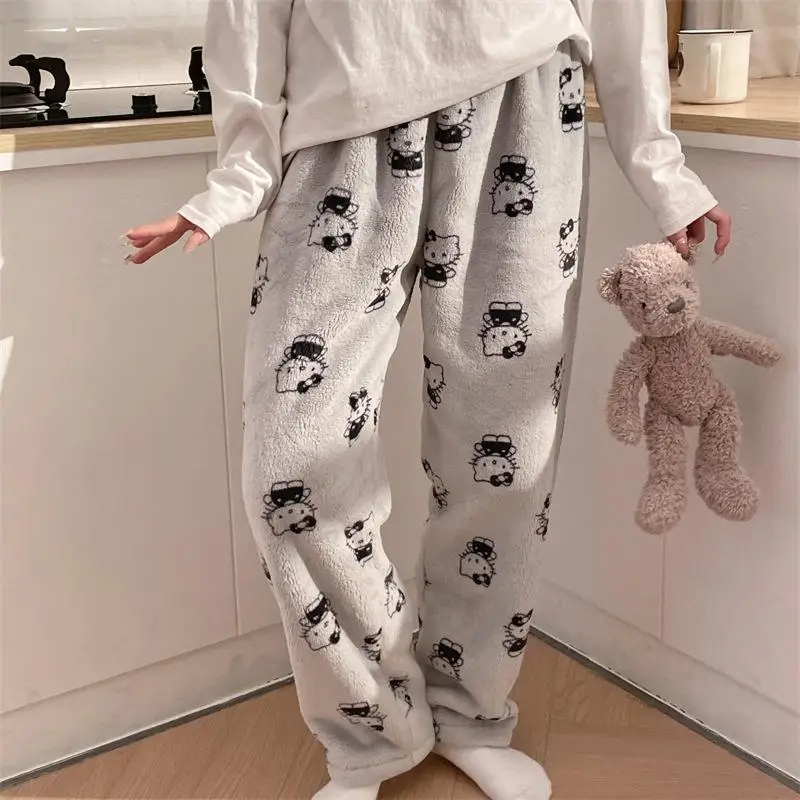 Sanrio Hello Kitty Plush Pajamas Pants Anime Kawaii Cartoon Pochacco Print Pajamas Casual Soft Comfortable Cute Girl Home Wear