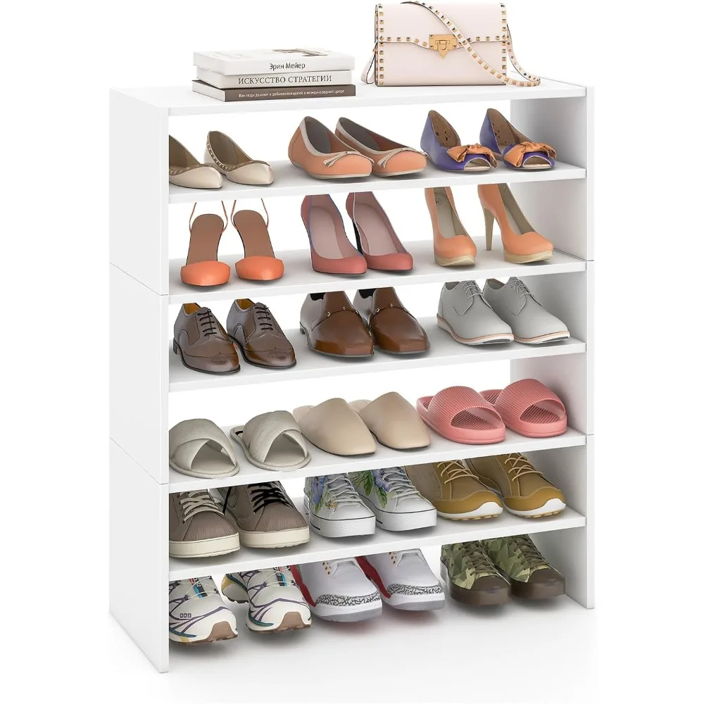 

6-Tier Shoe Rack, Stackable Storage Organizer, Freestanding Modern Shelf, Space-Saving Rack Tower