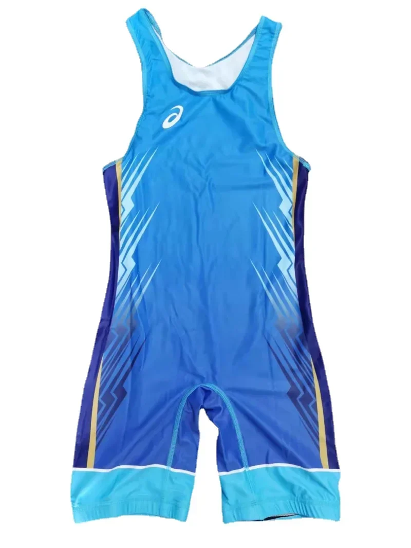 Tight Training Suit Print Wrestling Suit Freestyle Competition Training One-piece Wrestling Suit Children Adult High Stretch men