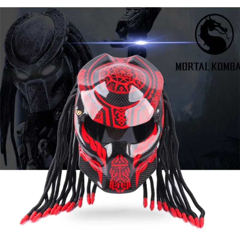 

Motorcycle Full Face Helmet Cosplay Male Warrior Motorcycle Accessories Helmet Retro Braid ABS Matte Black Cool Predator Helmet