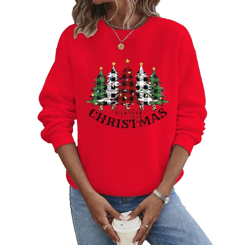 Crew-neck Hoodie Europe and The United States Christmas Long-sleeved Hot Christmas Tree Printing Hoodies Women  Sweatshirt