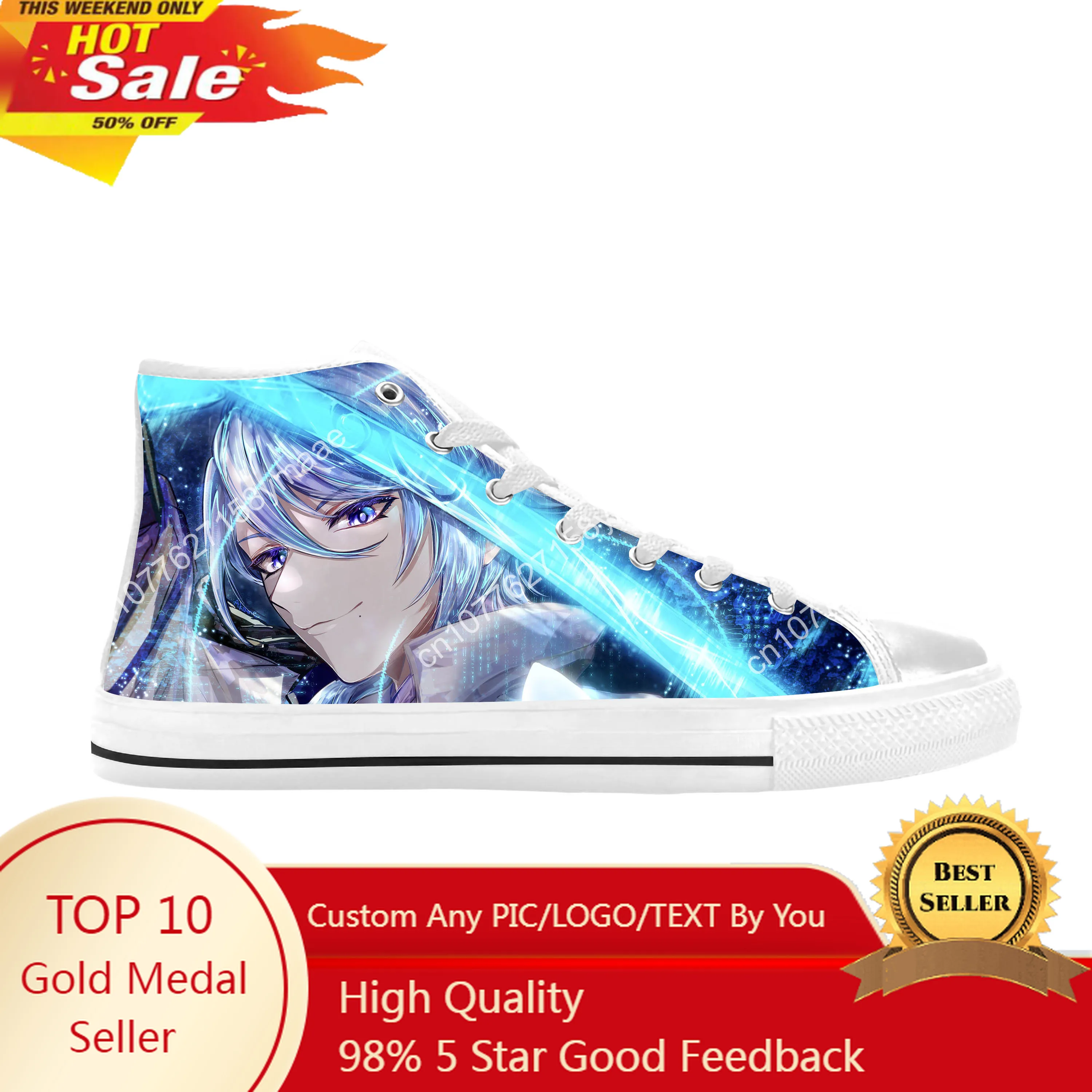 Anime Manga Cartoon Genshin Impact Kamisato Ayato Casual Cloth Shoes High Top Comfortable Breathable 3D Print Men Women Sneakers