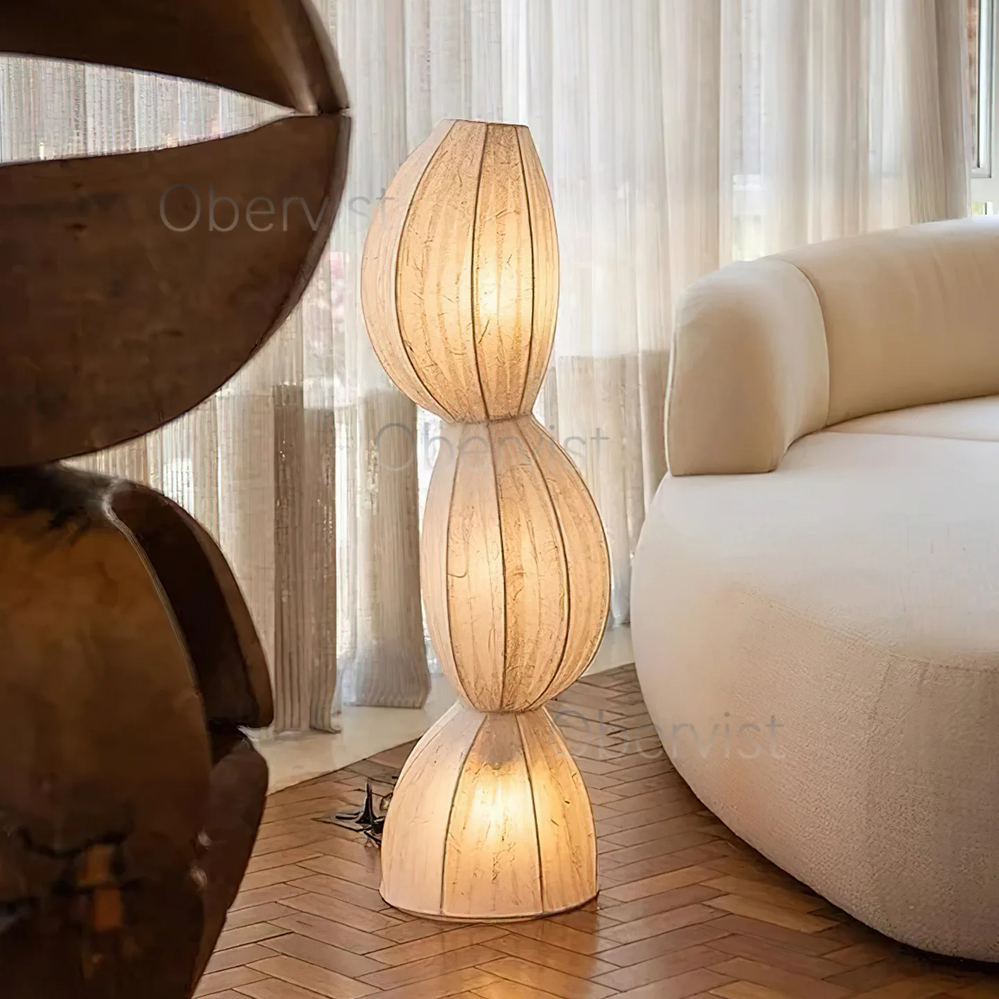 Silk Floor Lamp Middle Aged Style Standing Light for Living Room Bedroom Sofa Side Niche Design LED Home Decor