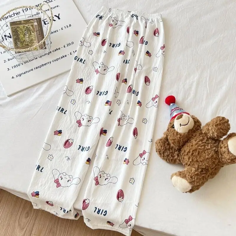 

Sanrio Cinnamoroll Women Pajama Pants Kawaii Cartoon Spring Autumn Loose Sleeping Pants Cotton Thin Style Home Wear Trousers New