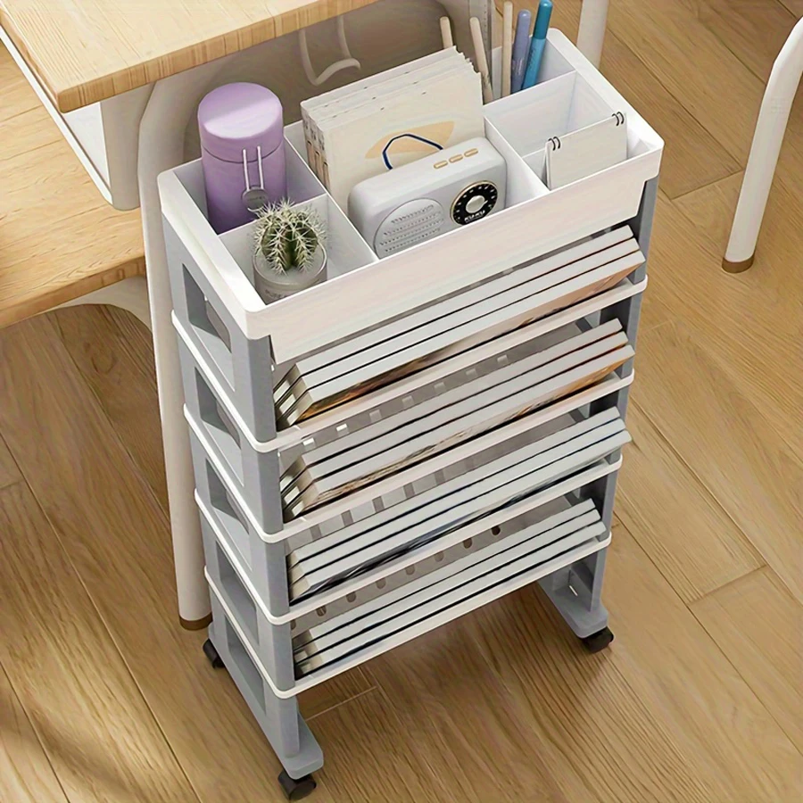 رف كتب بسيط محمول منزلي، رف تخزين كتب، عربة، رف تخزين جانبي للمكتب، رف كتب لغرفة النوم مع عجلات