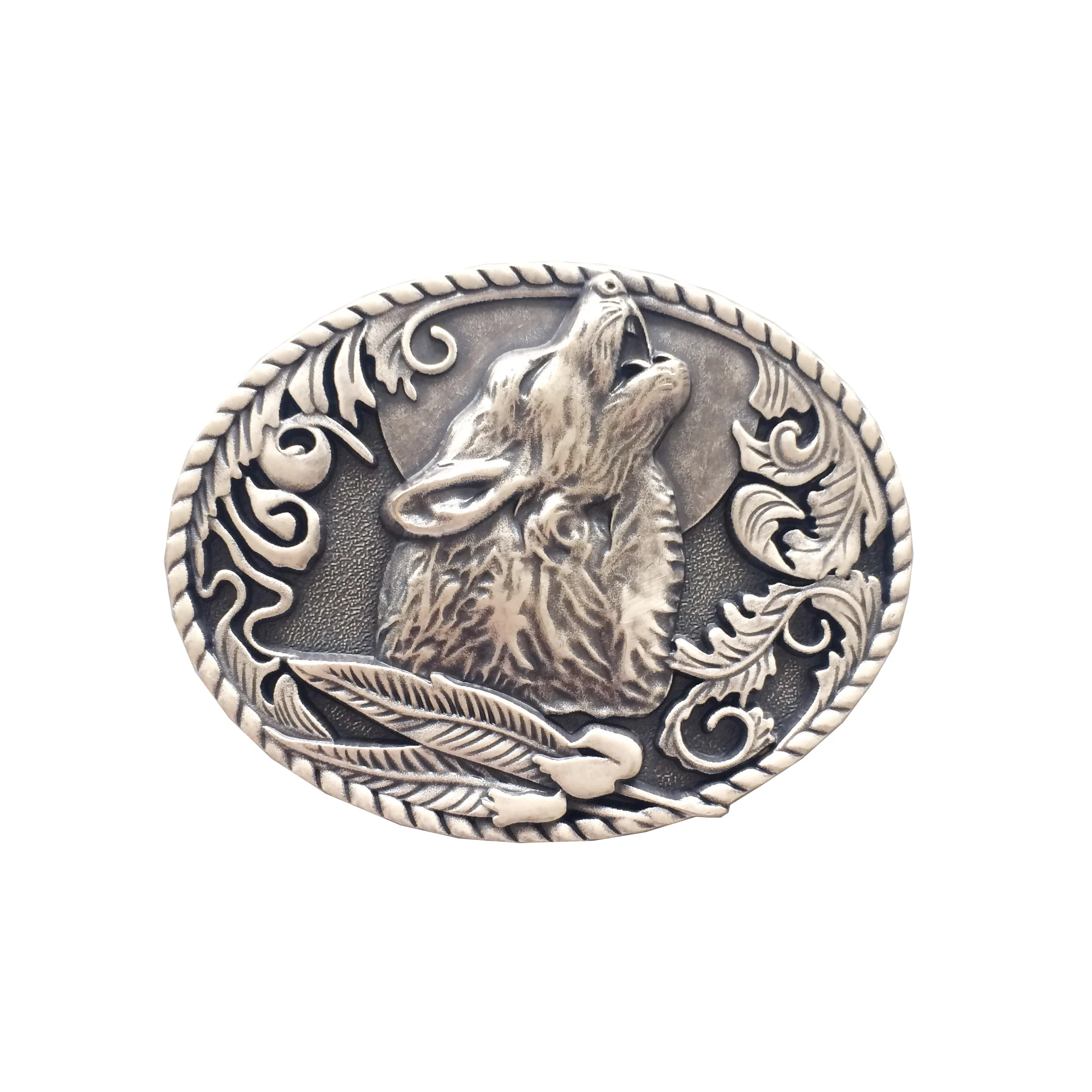 Boucle de ceinture ovale Vintage en plaqué argent, loup occidental, faune animaux, disponible également aux états-unis, BUCKLE-WT013SL