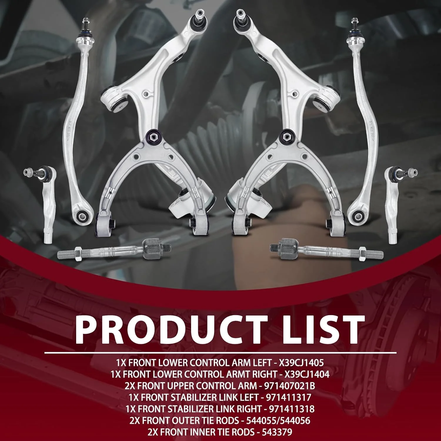 10pcs Front Upper Lower Control Arm with Ball Joints Sway Bar Links Tie Rods for-Porsche Panamera 971 2017-2023 FWD