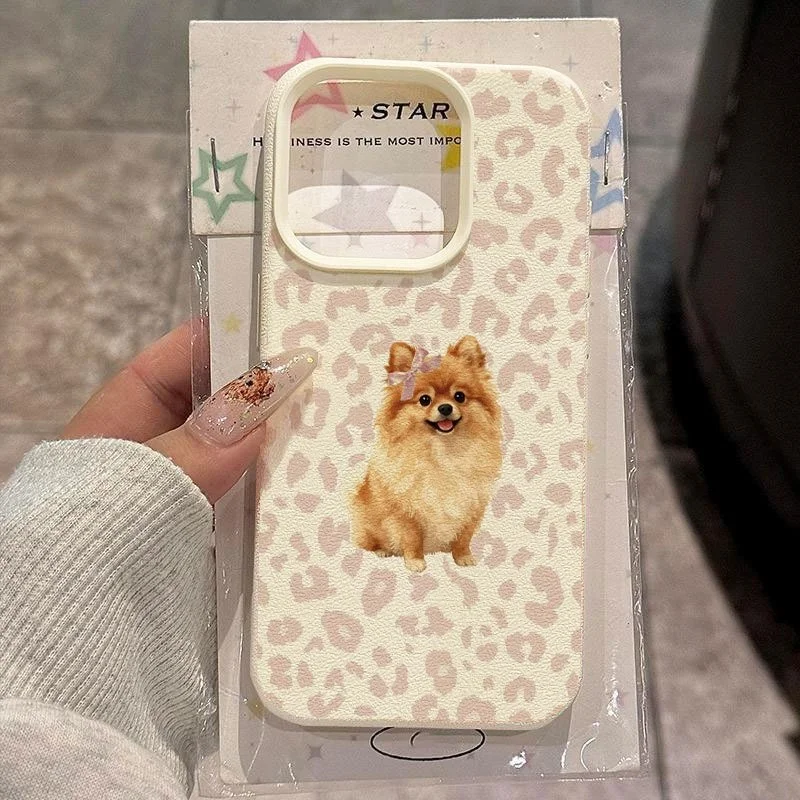 INS Pomeranian Bow Matte Phone Case For iPhone 18 17 16 14 11 15 13 12 Pro Max 18 Air XS 16 15 14 Plus SE Leather Color Cover