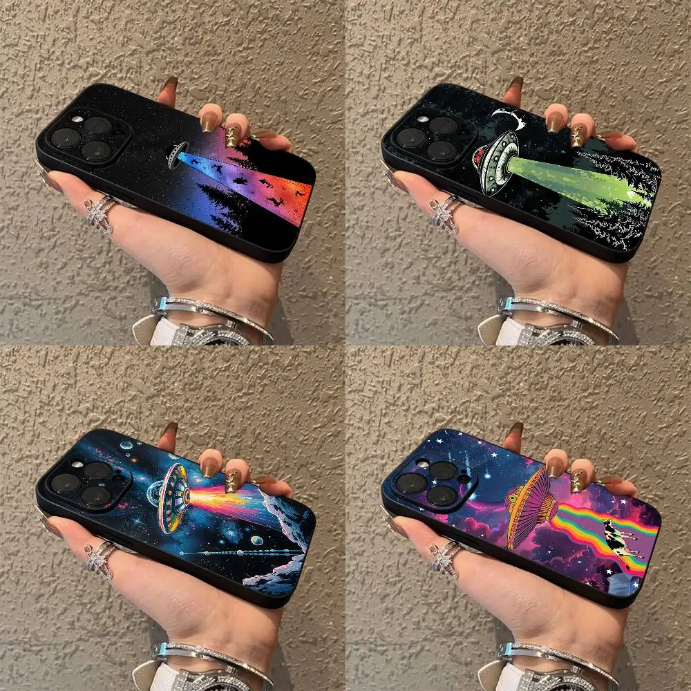 

Funny Space UFO Alien Thing Phone Case For iPhone 16,15,14,13,12,11,Pro,XS,Max,XR,Plus,E,SE4,Mini Black Soft Cover