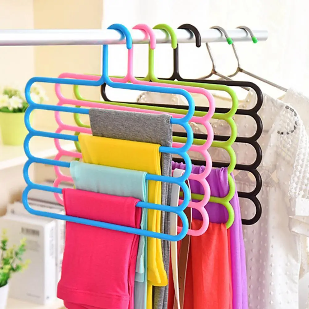 5 Layers Multifunctional Pants Hangers Colorful Plastic Non-Slip Space-saving Closet Hangers Closet Storage Artifact