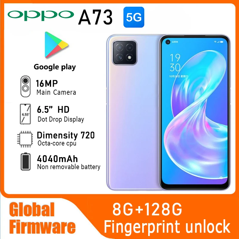 OPPO A73 5G SmartPhone Firmware global MTk Dimensity 720 4030mAh batería google play Cámara trasera 16MP