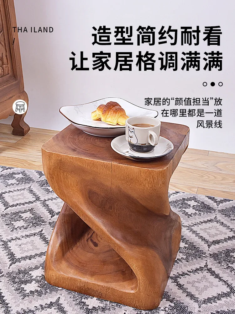 Creative solid wood pier log stump stool household seat  root carving   wooden  shoe changing