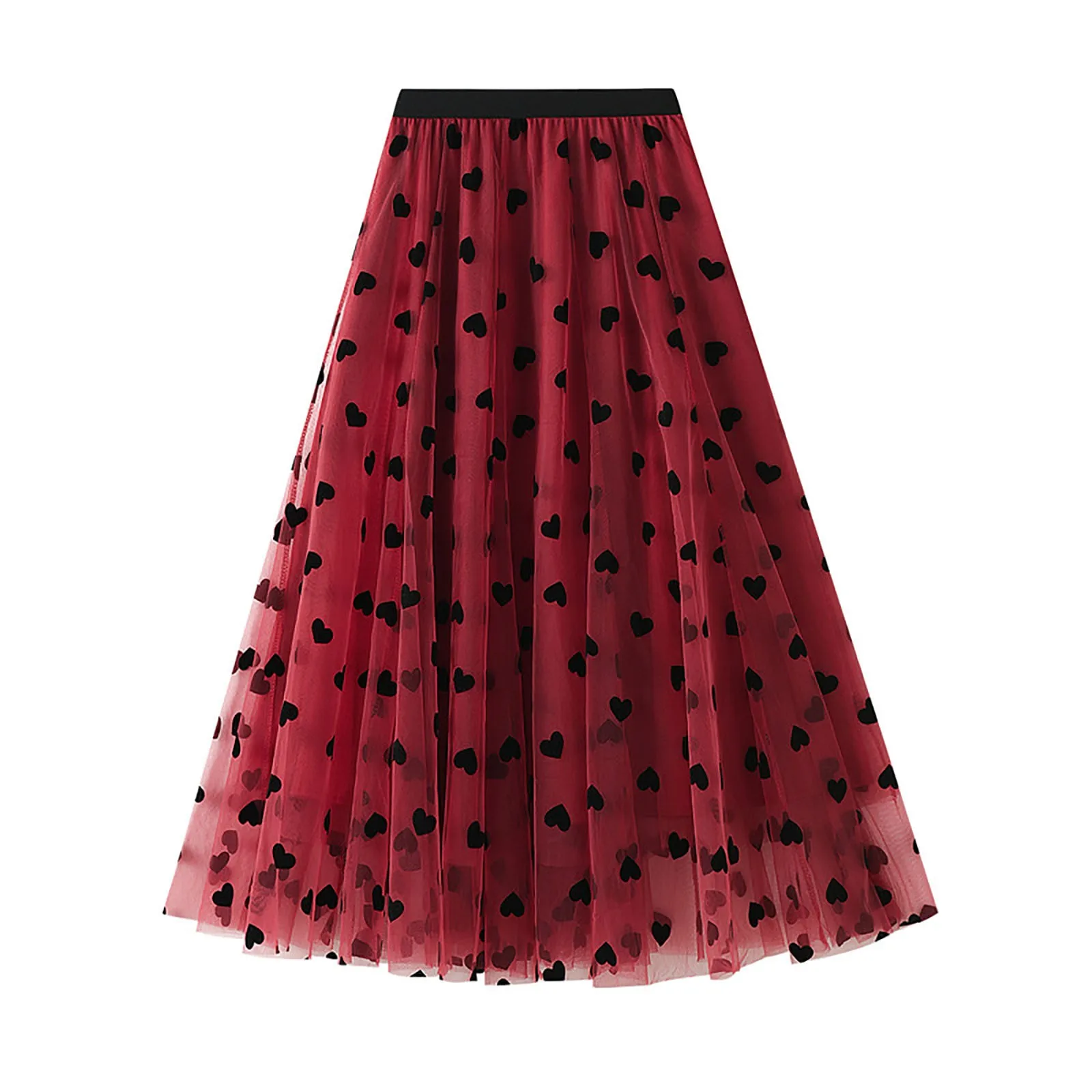 

Women's Medium Long Tulle Skirt Elegant Lace Skirt High Elastic Waist A Line Love Prints Beach Skirts Casual Vacation Skirt