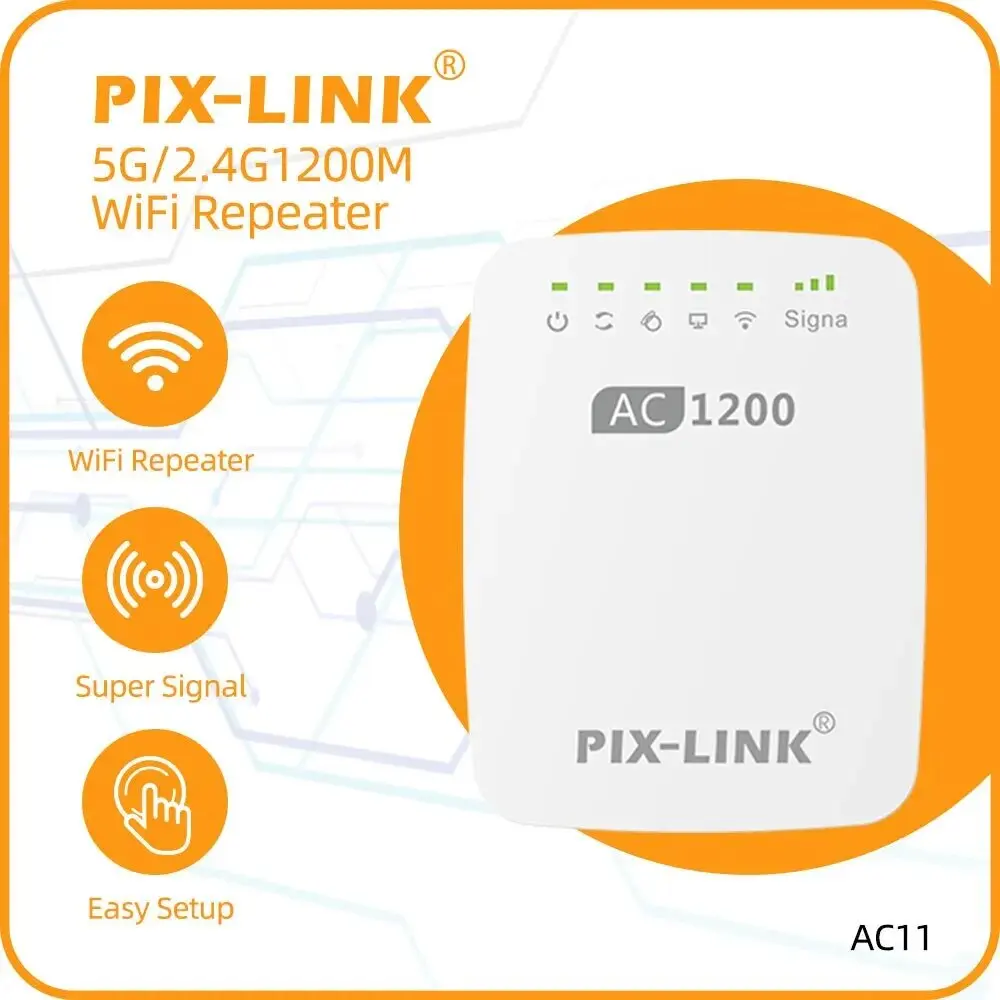 PIX-LINK AC11 1200Mbps WiFi Range Extender, 2.4 & 5GHz Signal Booster Repeater Cover up to 7500 Sq.ft with Access Ethernet Port