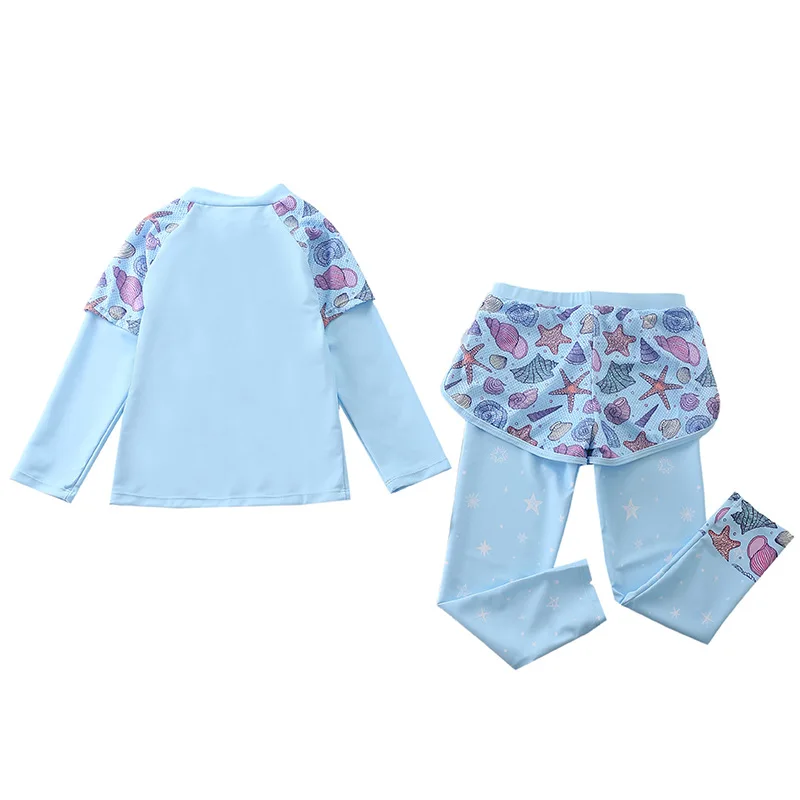 HappyFlute Fashion Style 16-38KG Girls Two Piece Sets  Long Sleeves Mermaid Printing  Waterproof Beach Swimwear