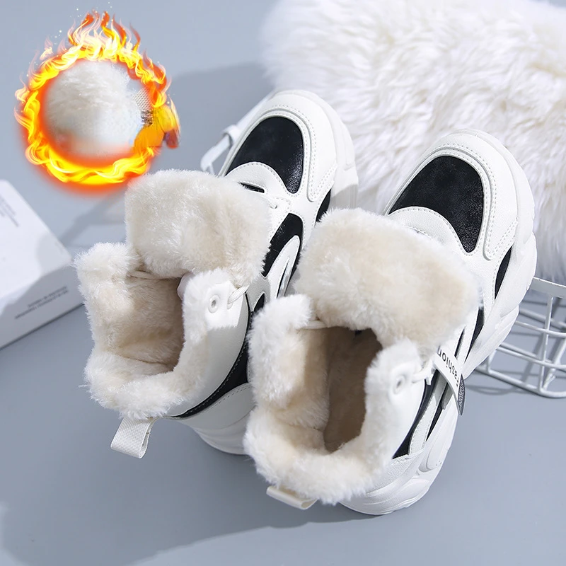 Stivali da neve da donna 2024 nuovo inverno tubo corto scarpe in cotone caldo peluche Comfort suola spessa antiscivolo stivali di cotone con lacci a prova di freddo