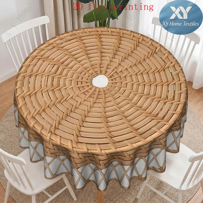 Round tablecloth 1pc/2D flat  Simulation bamboo weaving cross-stitch printed tableclothzyc