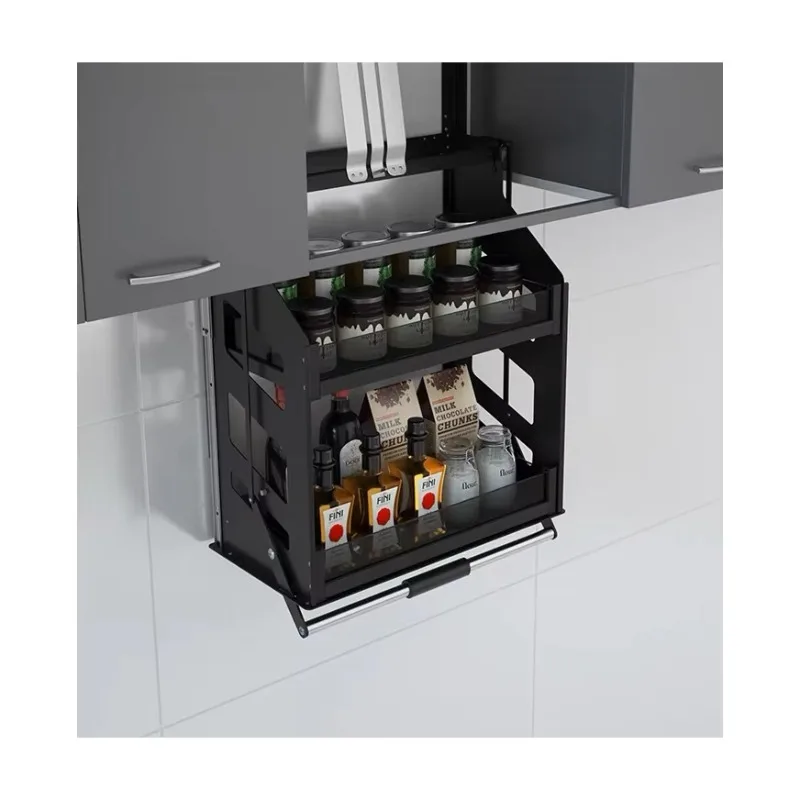 

Assemble Kitchen Cabinets Multifunction Dish Rack Storage Lift Machine Seasoning Basket Pull Down Basket Storage Holder