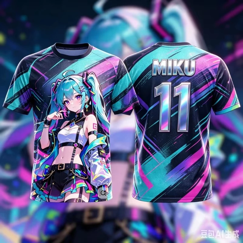 Hatsune Miku Graffiti Girl T-shirt for Men and Women Large 3D Printing Short Sleeve Fans Surrounding COS Sports Top