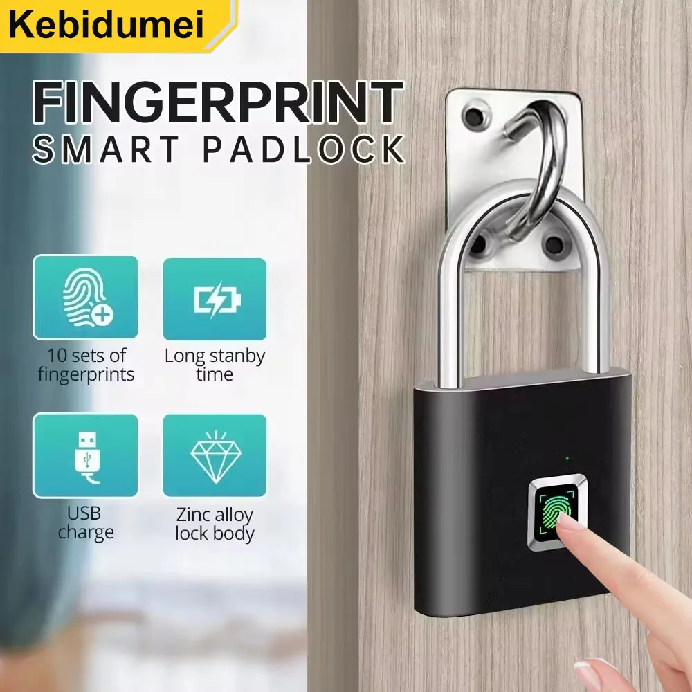 

Smart Fingerprint Padlock Waterproof Zinc Alloy Biometric Padlocks USB Charging Fingerprint Lock Door Lock