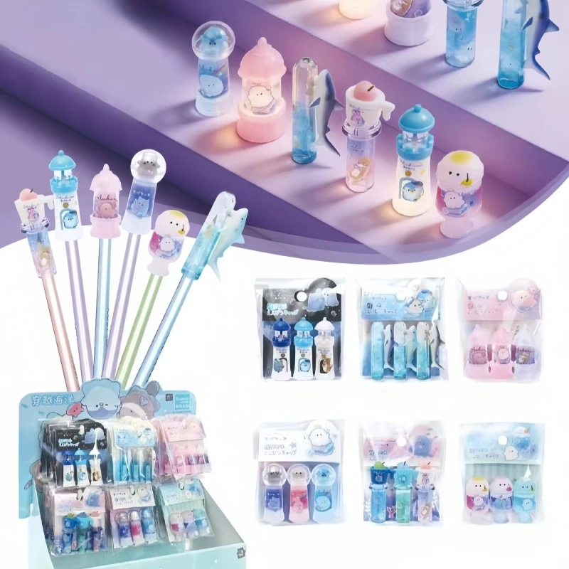 Ocean Series Pencil Caps Lighthouse Ice Cream Shark Beverage Shapes Pen Cover Pencil Nib Protective Cover School Supplies