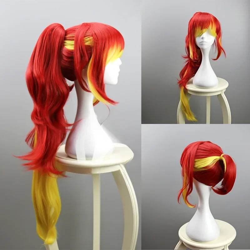 Anime Ao No Exorcist Kirigakure Shura Cosplay Red Yellow Gradient Long Ponytail Heat Resistant Hair for Halloween Party Costume