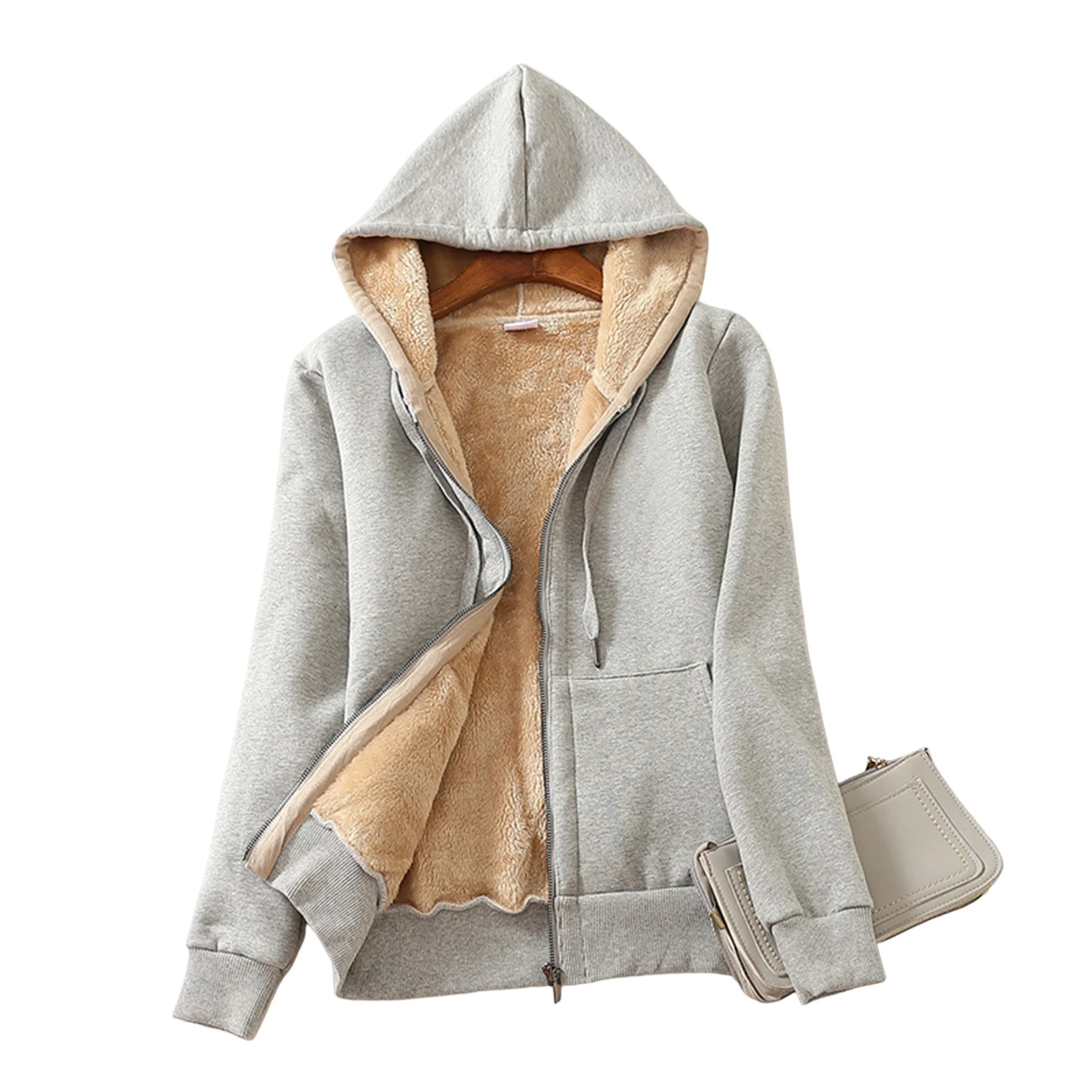 

Women Zipper Hooded Cardigan Coat Casual Fleecing Hooded Sweatshirt Cardigan for Home Daily Wearing