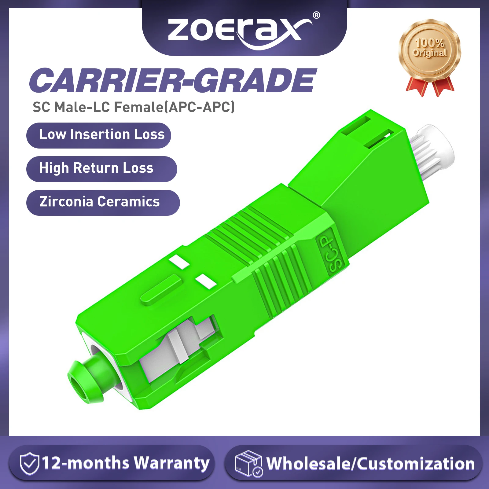 

ZoeRax SC/APC Male to LC/APC Female Simplex Hybrid Optical Fiber Connector Single Mode Adapter for FTTH Coupler