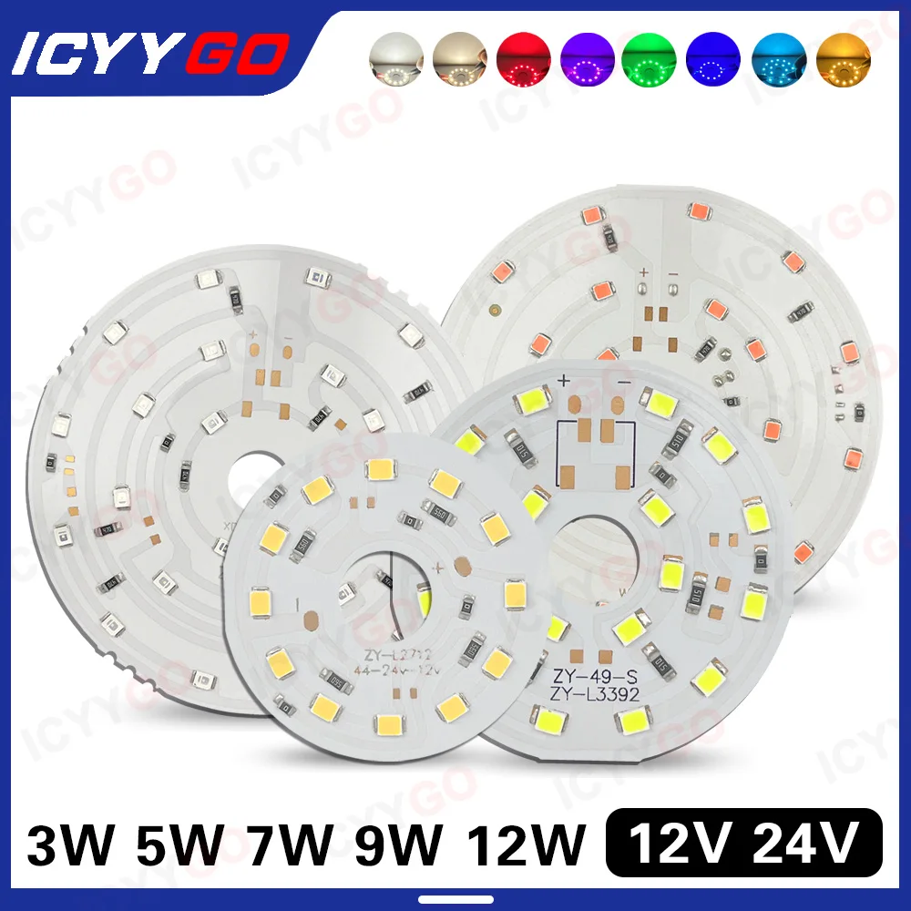 Dc12v 24v baixa tensão 3w 5 7 9 12 led contas de lâmpada led smd2835 cor branco quente vermelho verde azul lâmpada holofotes downlight