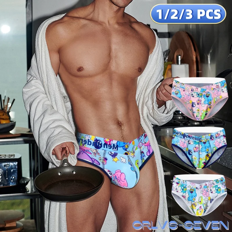 1/2/3 PCS/Lot 2024 New Arrival Sexy Cute Cartoon Briefs For Men Comfortable Summer Nylon Cotton Gay Men Underwear