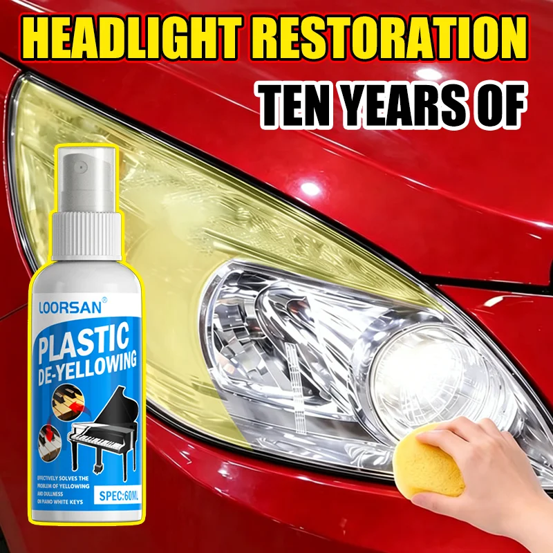 LOORSAN 60ml Plastic De-Yellowing Spray Restorer for Piano Keys Car Headlights And Home Plastic Parts