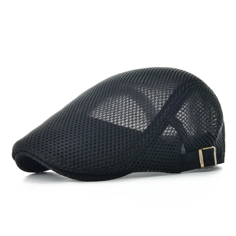 2026 Summer Hollow Mesh Newsboy Cap for Men Breathable Adjustable British Retro Ivy Flat Gatsby Forward Hat Outdoor Casual Cap