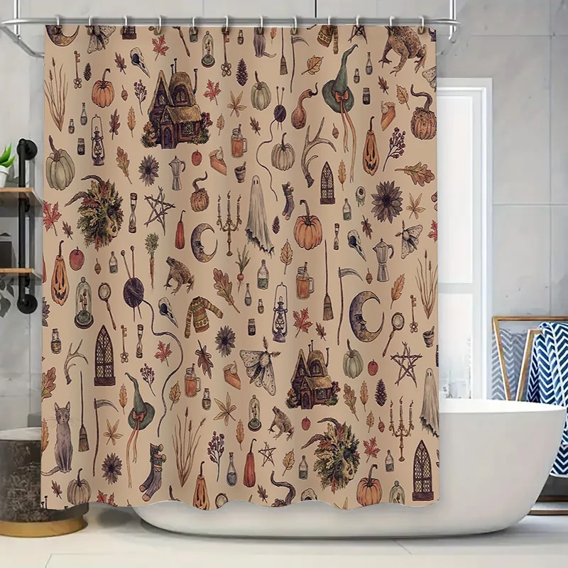 Gothic Halloween Shower Curtain Vintage Spooky Witch Forest Tapestry Home Decor Dark Academia Bathroom Set