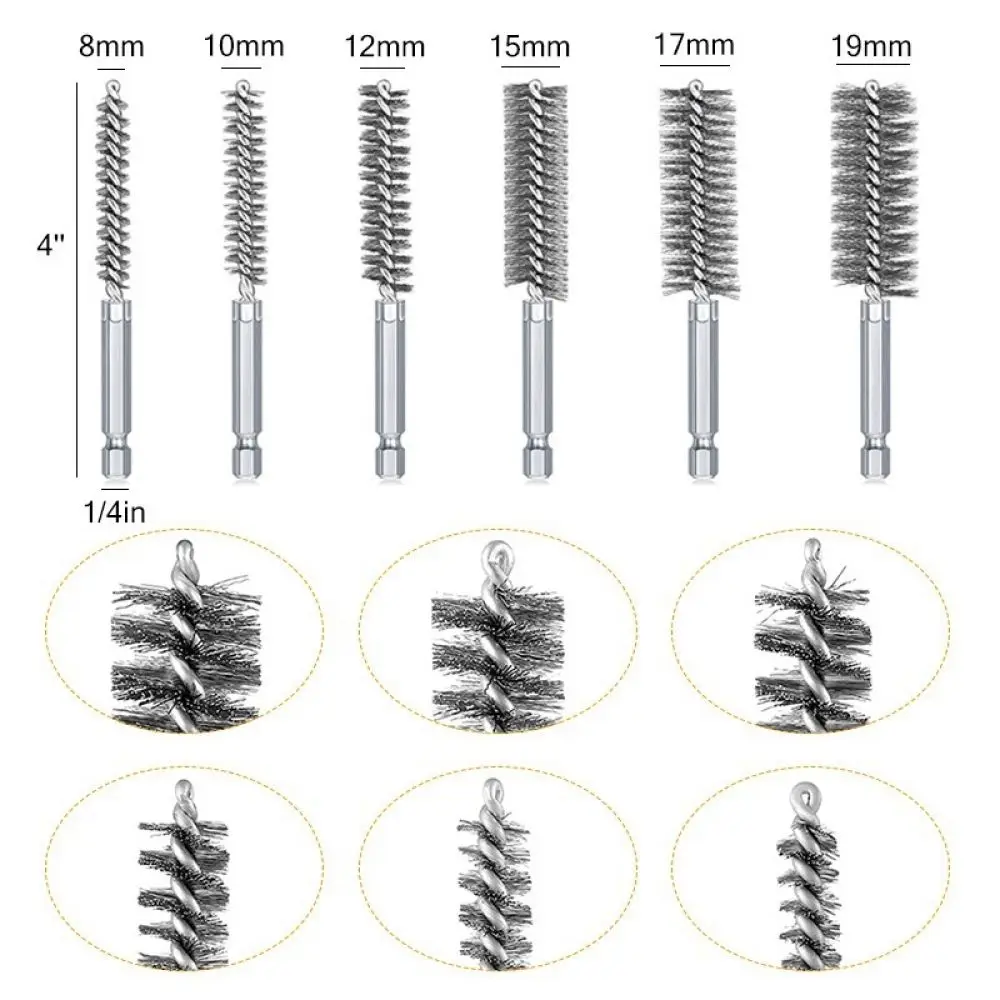 Drill Powered Stainless Steel Wire Brush Pipe Cleaning Tool Hex Shank Industrial Deburring Rust Removal Grinding Bits
