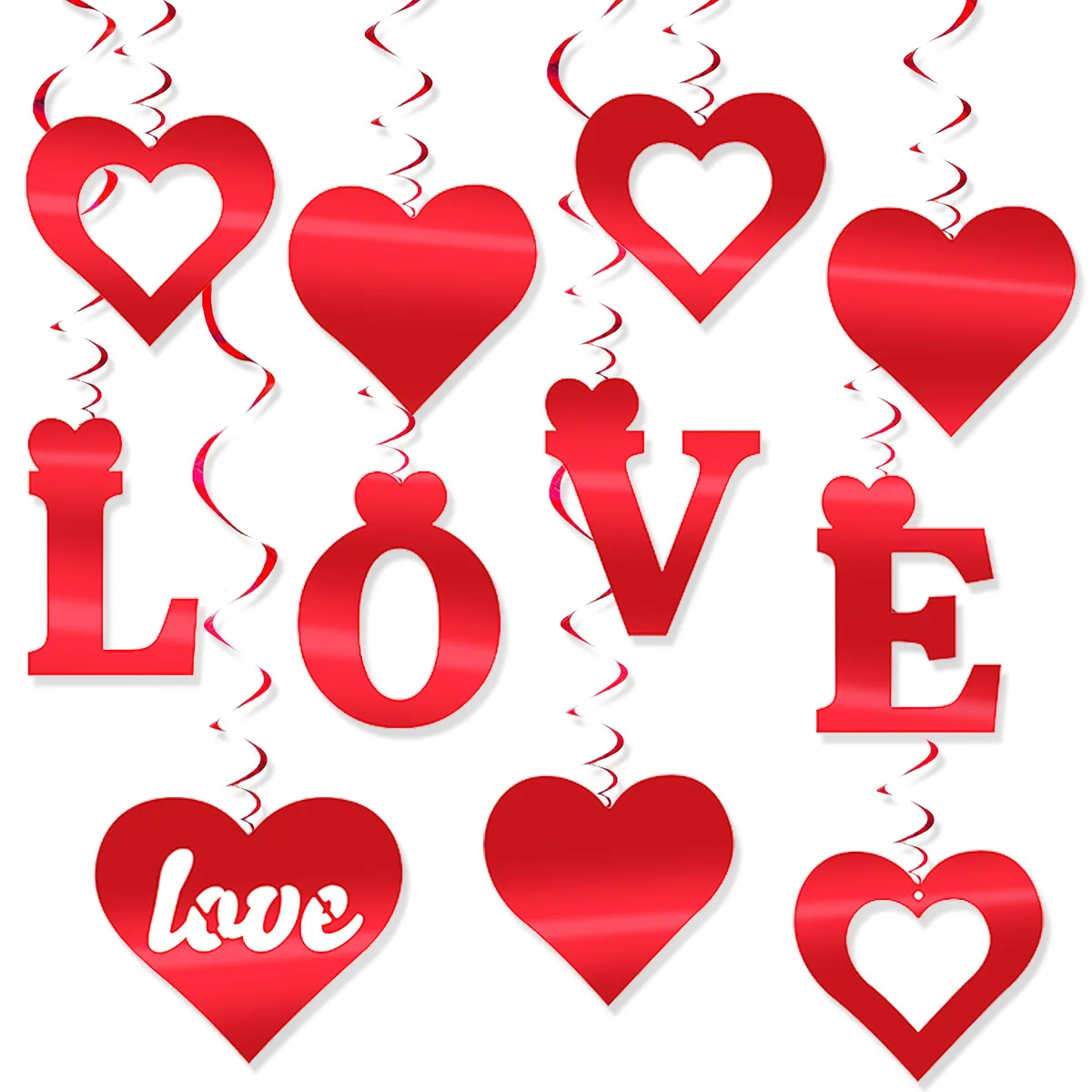 11Pcs Romantic Red Heart Love Spiral Banner Swirl Hanging Garland for Valentine\'s Day Wedding Anniversary Party Decorations