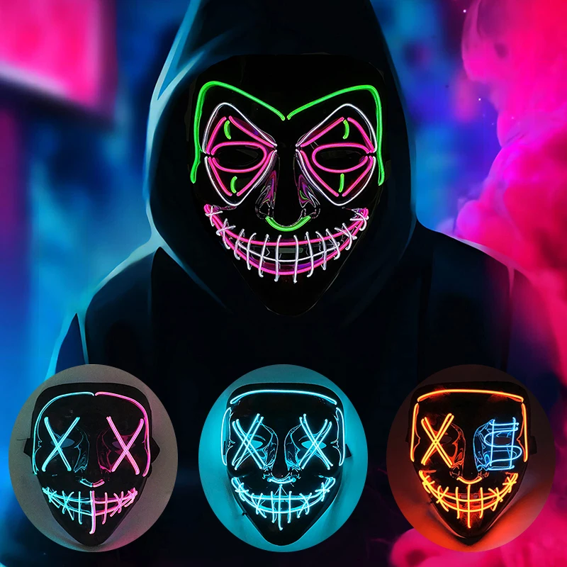 

Purge Led Mask Маскарад Ночной клуб Светящаяся тема фильма Маска The Purge Светящаяся маска для косплея Маска ужасов Мужская маска Вендетта
