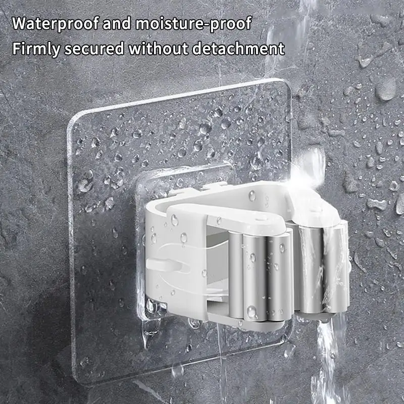 5Pcs Adhesive Wall Mounted Mop Holder With Strong Non Slip Grip No Drilling Design For Kitchen Bathroom Garage Home Storage