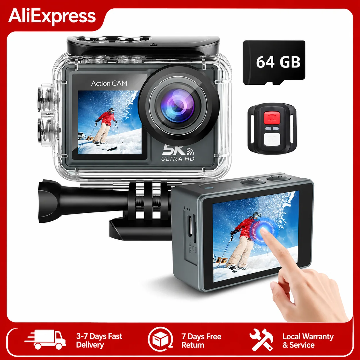 5K Action-Kamera 4K60FPS 2,0 Zoll Touchscreen WLAN 170° °   Weitwinkel 30M Wasserdichte Fahrrad- und Motorrad-Sportkameras