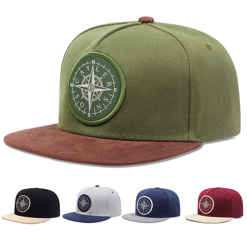 Fashion New NSWE Compass Flat Edge Hat Men's Retro Street Hip Hop Hat Women's Decorative Color blocked Baseball Hat Sunshade Hat